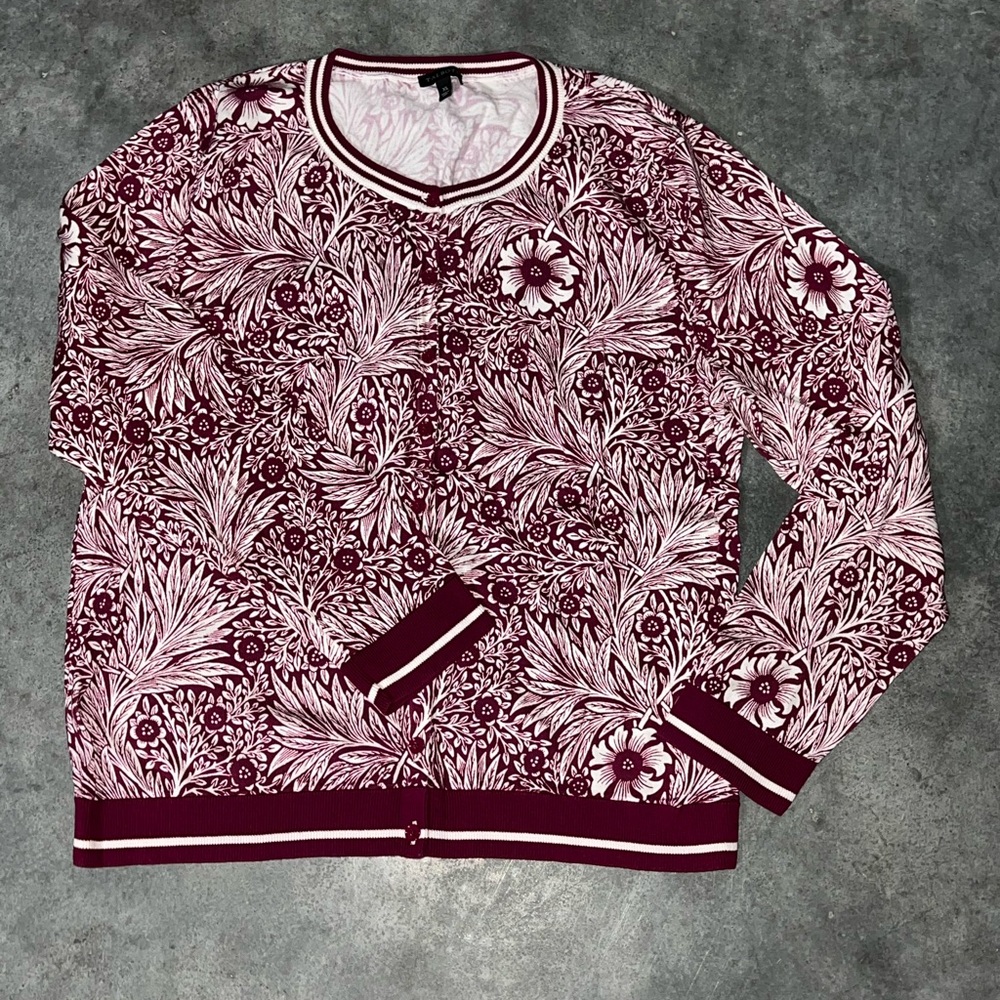 Talbots Berry and White Floral Crewneck Sweater XL